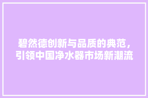 碧然德创新与品质的典范，引领中国净水器市场新潮流