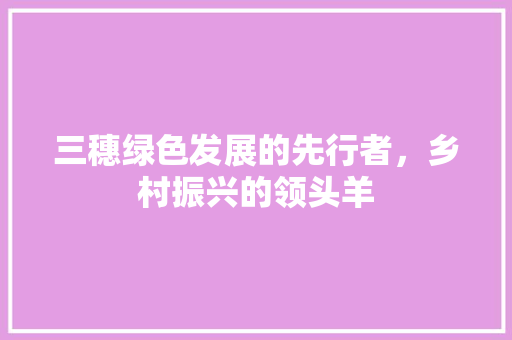 三穗绿色发展的先行者，乡村振兴的领头羊