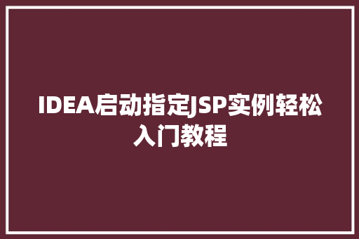 IDEA启动指定JSP实例轻松入门教程