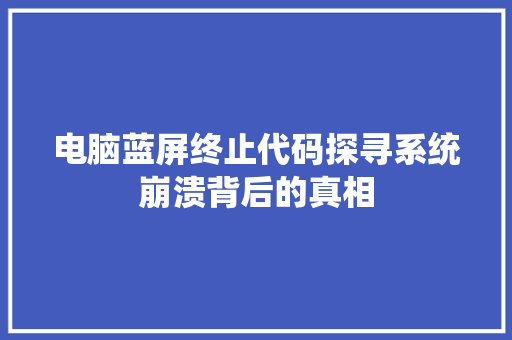 电脑蓝屏终止代码探寻系统崩溃背后的真相