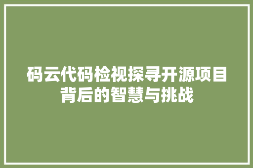 码云代码检视探寻开源项目背后的智慧与挑战