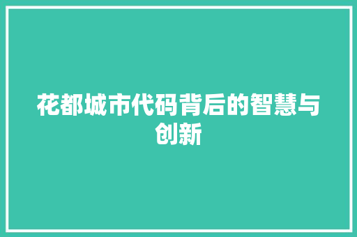 花都城市代码背后的智慧与创新