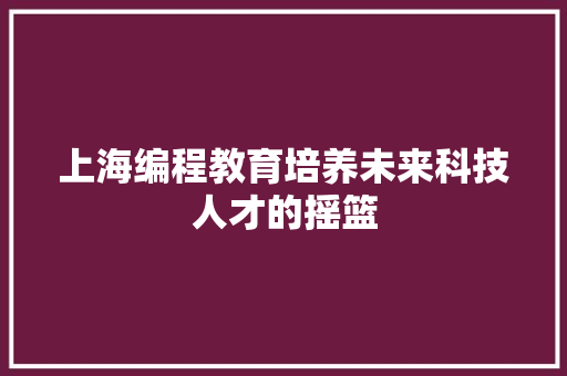 上海编程教育培养未来科技人才的摇篮