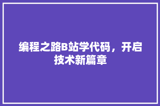 编程之路B站学代码，开启技术新篇章