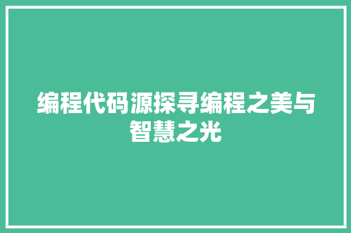 编程代码源探寻编程之美与智慧之光