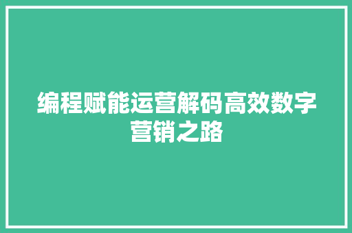 编程赋能运营解码高效数字营销之路