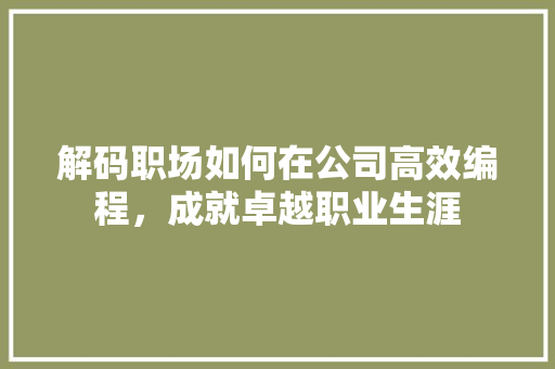 解码职场如何在公司高效编程，成就卓越职业生涯