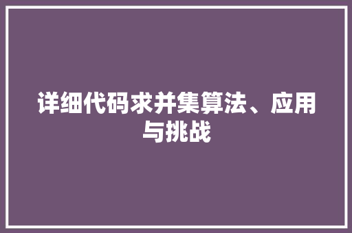 详细代码求并集算法、应用与挑战