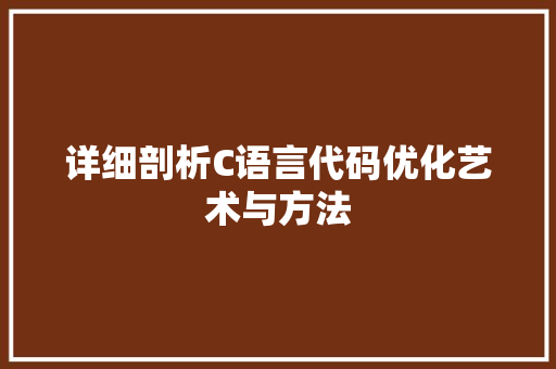 详细剖析C语言代码优化艺术与方法