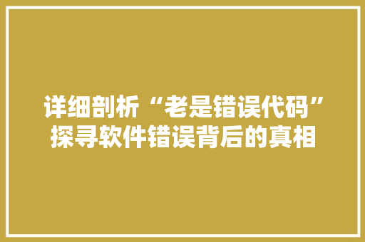 详细剖析“老是错误代码”探寻软件错误背后的真相