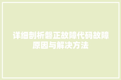 详细剖析磐正故障代码故障原因与解决方法