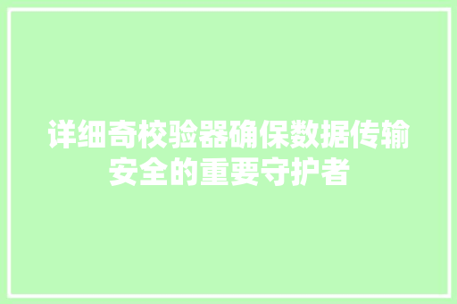 详细奇校验器确保数据传输安全的重要守护者