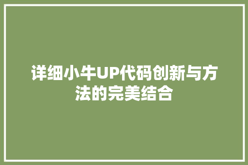 详细小牛UP代码创新与方法的完美结合
