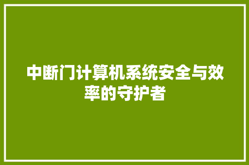 中断门计算机系统安全与效率的守护者