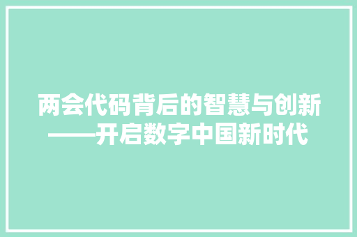 两会代码背后的智慧与创新——开启数字中国新时代