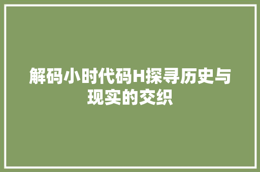 解码小时代码H探寻历史与现实的交织