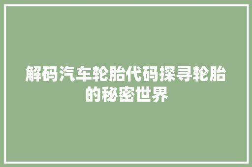 解码汽车轮胎代码探寻轮胎的秘密世界