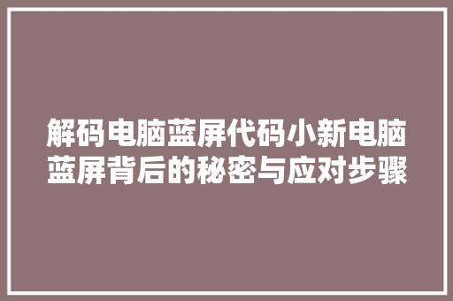 解码电脑蓝屏代码小新电脑蓝屏背后的秘密与应对步骤  第1张