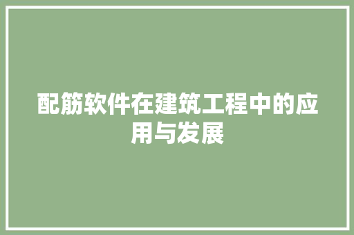 配筋软件在建筑工程中的应用与发展