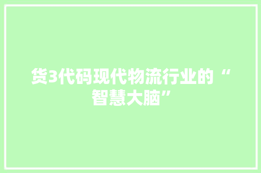 货3代码现代物流行业的“智慧大脑”