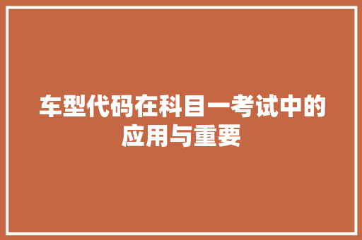 车型代码在科目一考试中的应用与重要