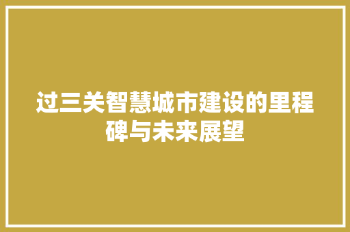 过三关智慧城市建设的里程碑与未来展望