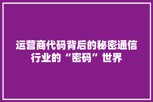运营商代码背后的秘密通信行业的“密码”世界