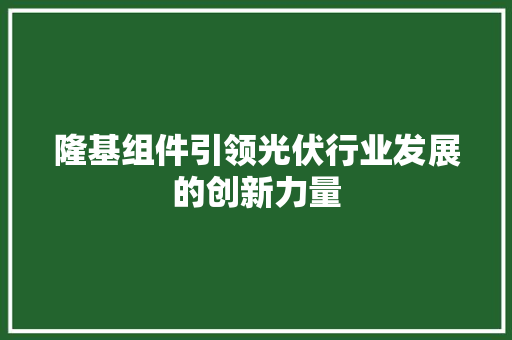 隆基组件引领光伏行业发展的创新力量