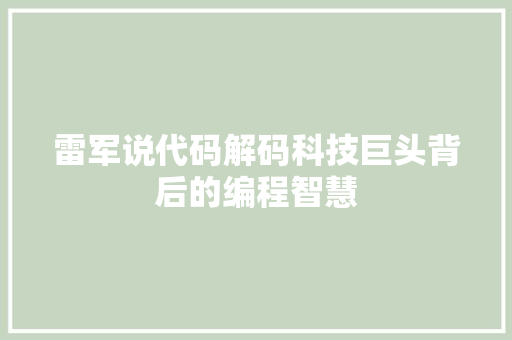 雷军说代码解码科技巨头背后的编程智慧