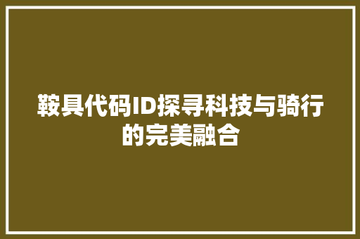鞍具代码ID探寻科技与骑行的完美融合