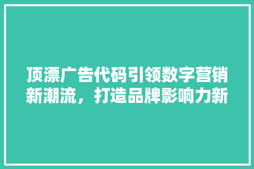 顶漂广告代码引领数字营销新潮流，打造品牌影响力新高度