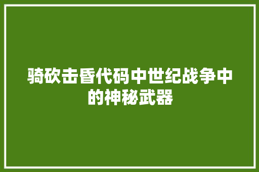 骑砍击昏代码中世纪战争中的神秘武器