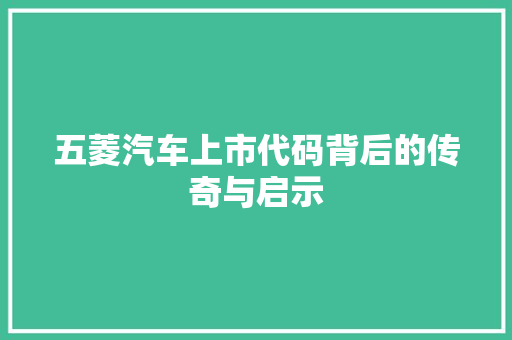 五菱汽车上市代码背后的传奇与启示
