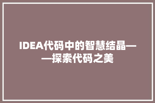 IDEA代码中的智慧结晶——探索代码之美