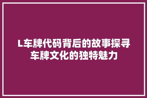 L车牌代码背后的故事探寻车牌文化的独特魅力
