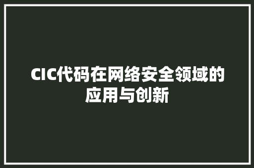 CIC代码在网络安全领域的应用与创新