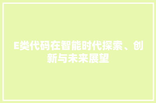 E类代码在智能时代探索、创新与未来展望