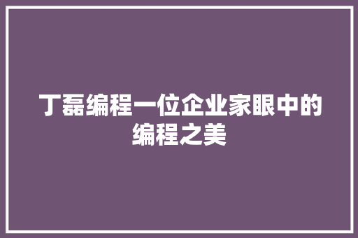 丁磊编程一位企业家眼中的编程之美