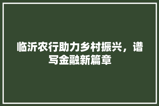 临沂农行助力乡村振兴，谱写金融新篇章