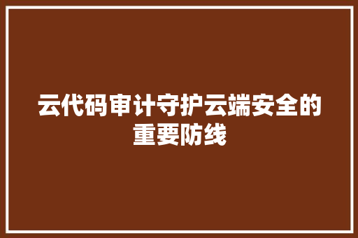 云代码审计守护云端安全的重要防线