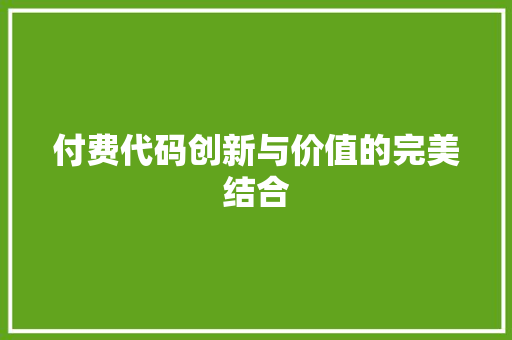 付费代码创新与价值的完美结合