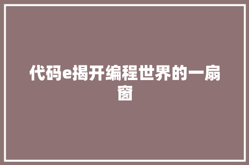 代码e揭开编程世界的一扇窗