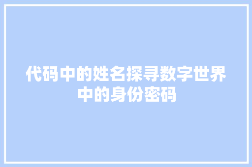 代码中的姓名探寻数字世界中的身份密码