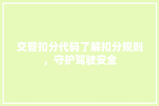交管扣分代码了解扣分规则，守护驾驶安全