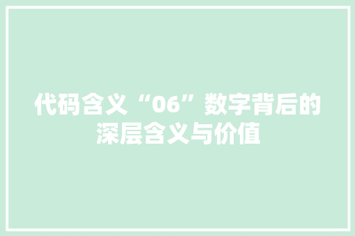 代码含义“06”数字背后的深层含义与价值