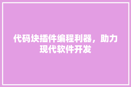 代码块插件编程利器，助力现代软件开发