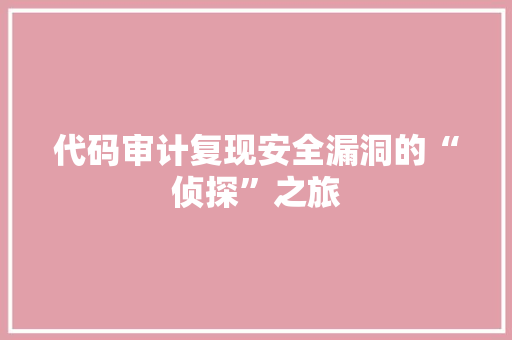 代码审计复现安全漏洞的“侦探”之旅