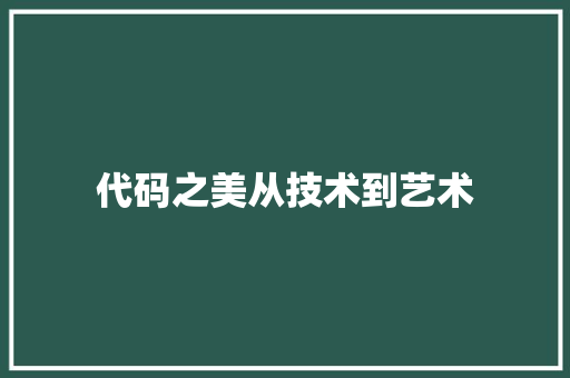 代码之美从技术到艺术