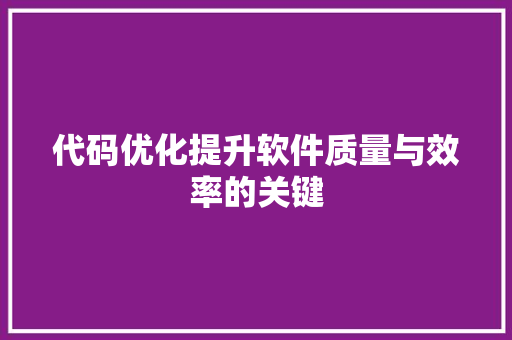 代码优化提升软件质量与效率的关键