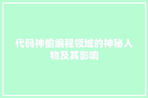代码神偷编程领域的神秘人物及其影响